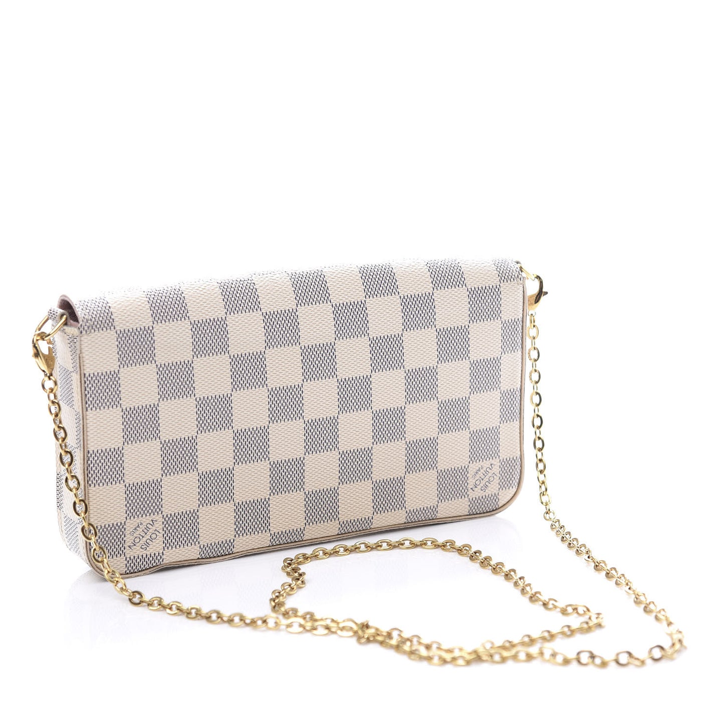 Damier Azur Pochette Felicie Chain Wallet Rose Ballerine