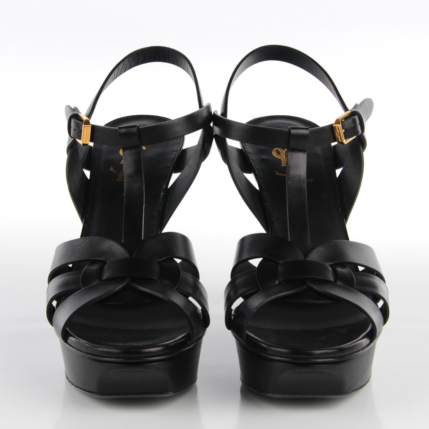 Saint Laurent Calfskin Tribute 75 Platform Sandals 39 Black 2 of 7