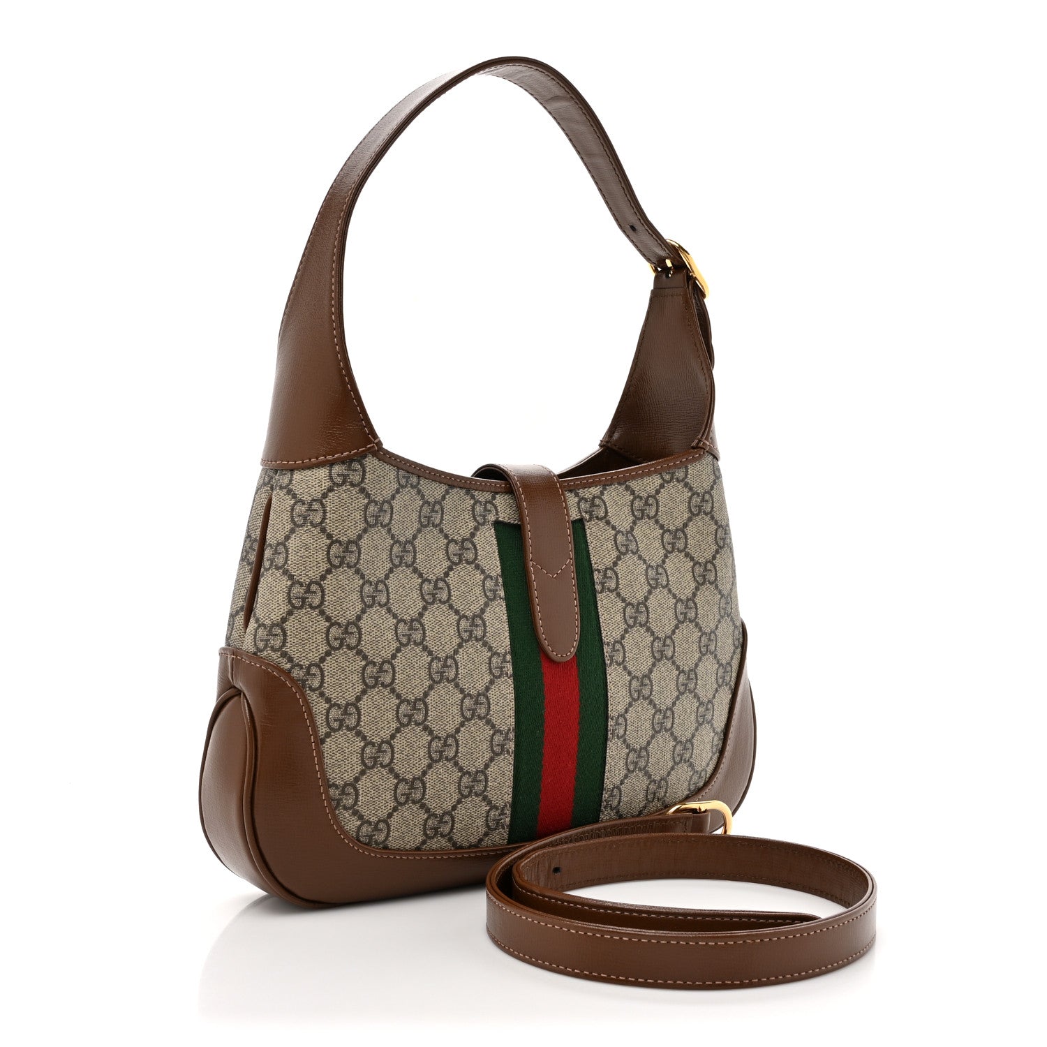 Gucci GG Supreme Monogram Azalea Calfskin Web Small Jackie 1961 Hobo Beige Ebony Brown Sugar 3 of 10
