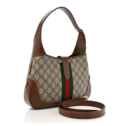 Gucci GG Supreme Monogram Azalea Calfskin Web Small Jackie 1961 Hobo Beige Ebony Brown Sugar 3 of 10