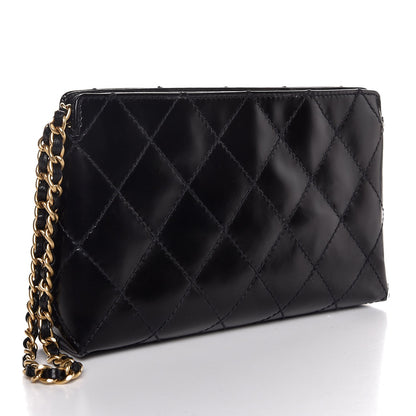 Chanel Glazed Calfskin Quilted CC Wristlet Black 3 of 6