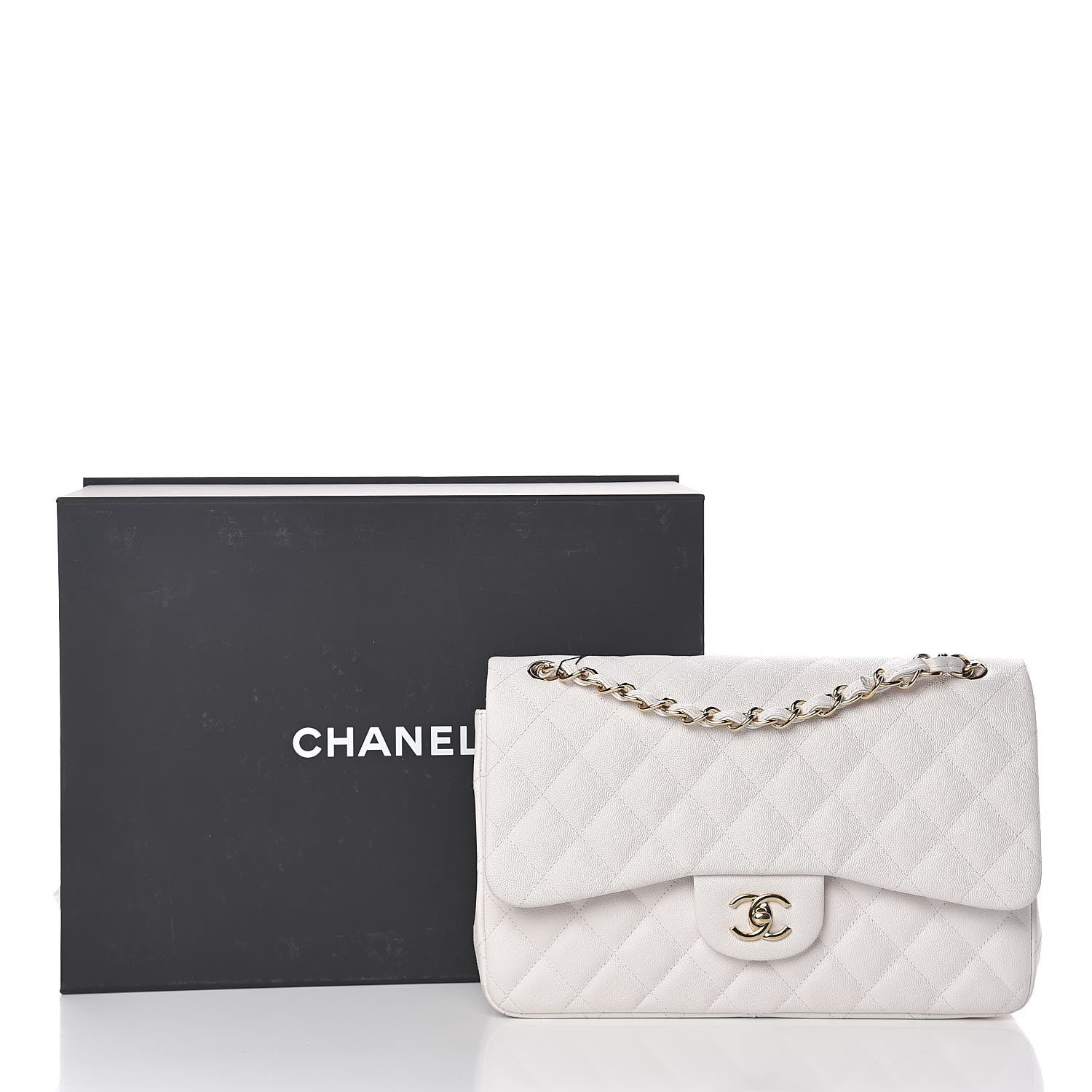 Chanel Caviar Quilted Jumbo Double Flap White 12 of 12