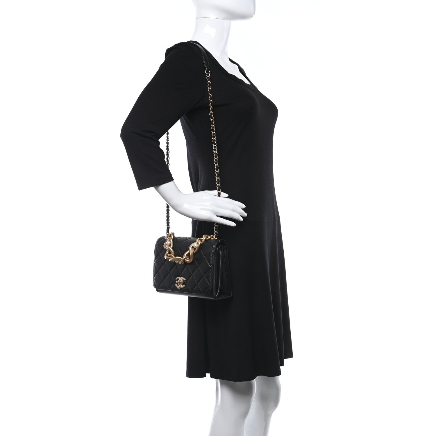 Chanel Calfskin Quilted Pearl Jewel Chain Flap Black 2 of 11