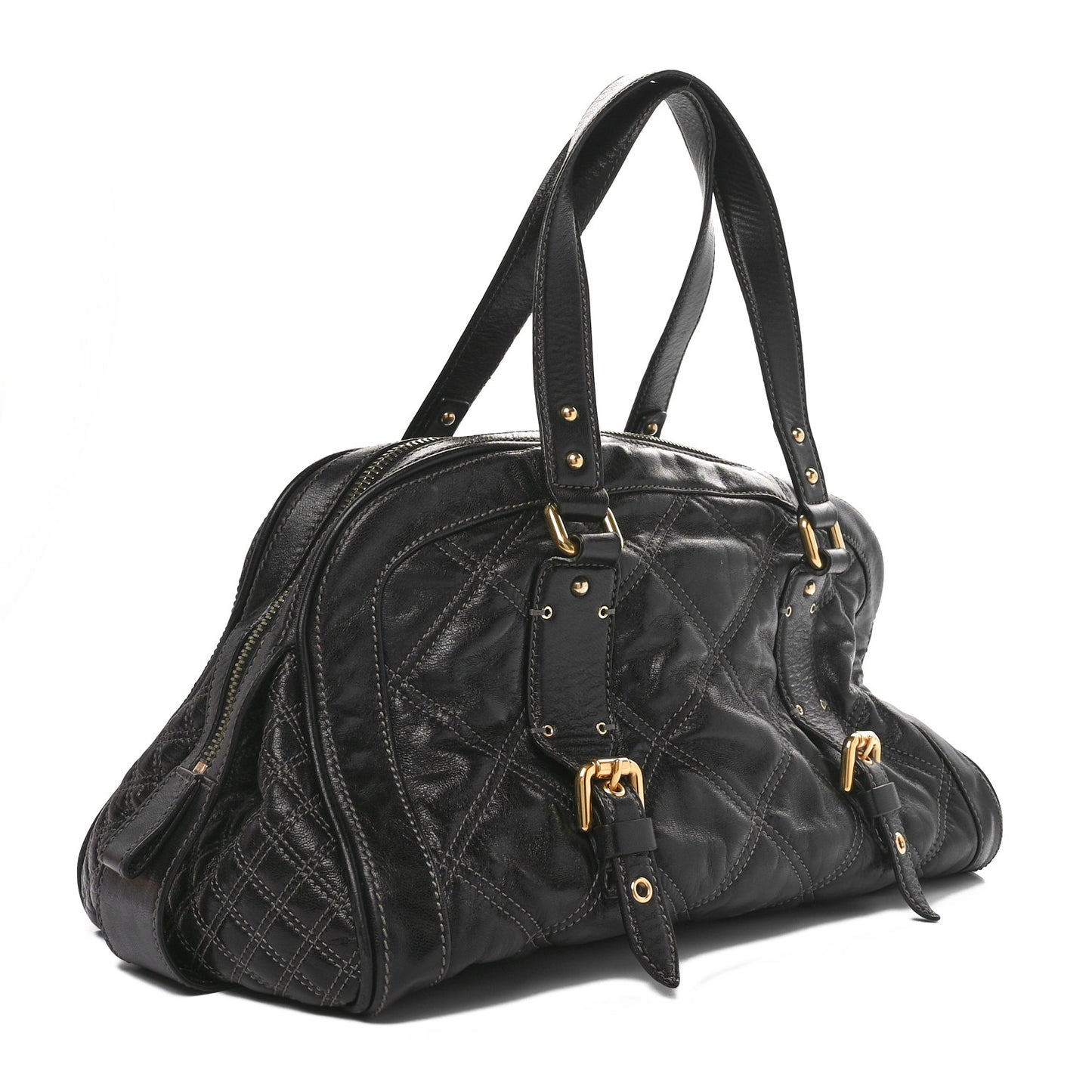 Lacquered Lambskin Quilted Satchel Black