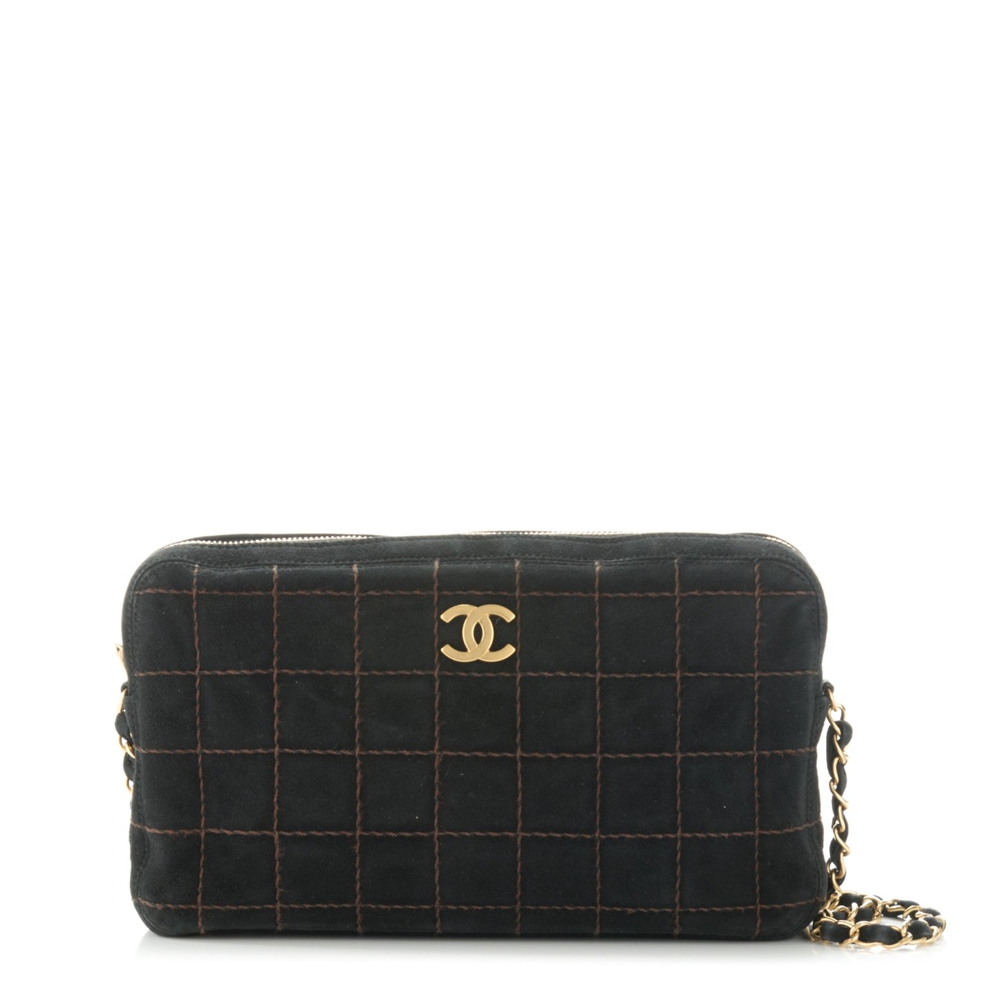 Suede Square Stitched Shoulder Bag Black