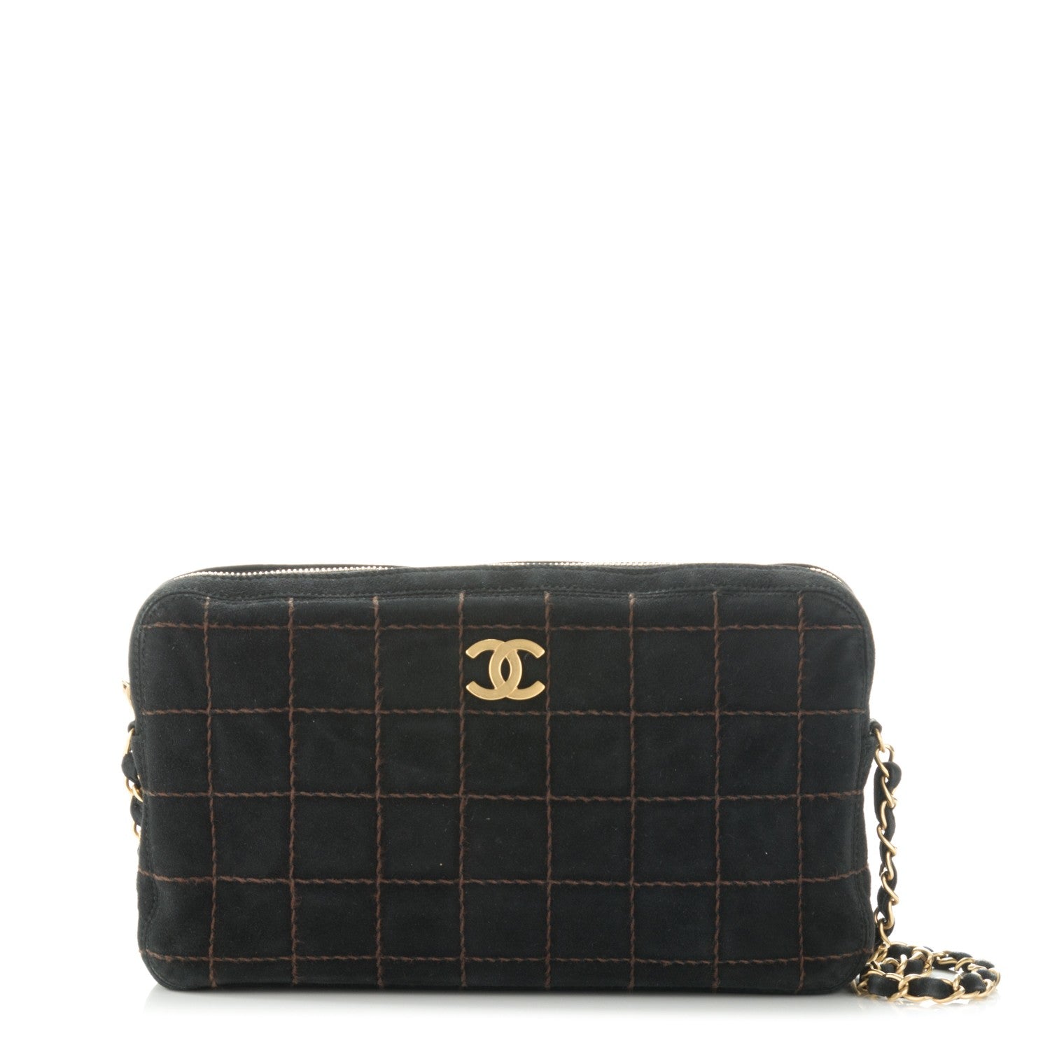 Chanel Suede Square Stitched Shoulder Bag Black 1 of 7