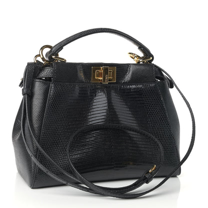 Fendi Lizard XS Peekaboo Iconic Satchel Black 3 of 8
