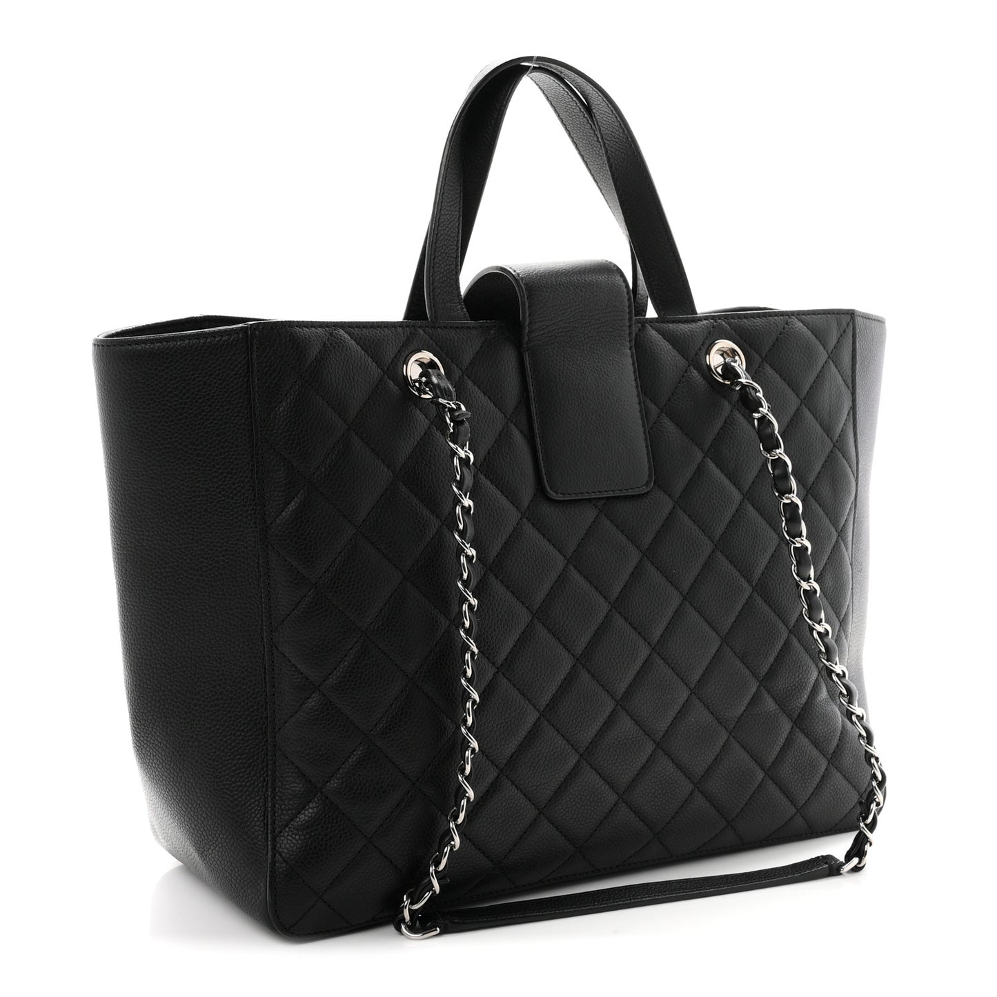 Caviar Quilted Large CC Box Shopping Tote Black