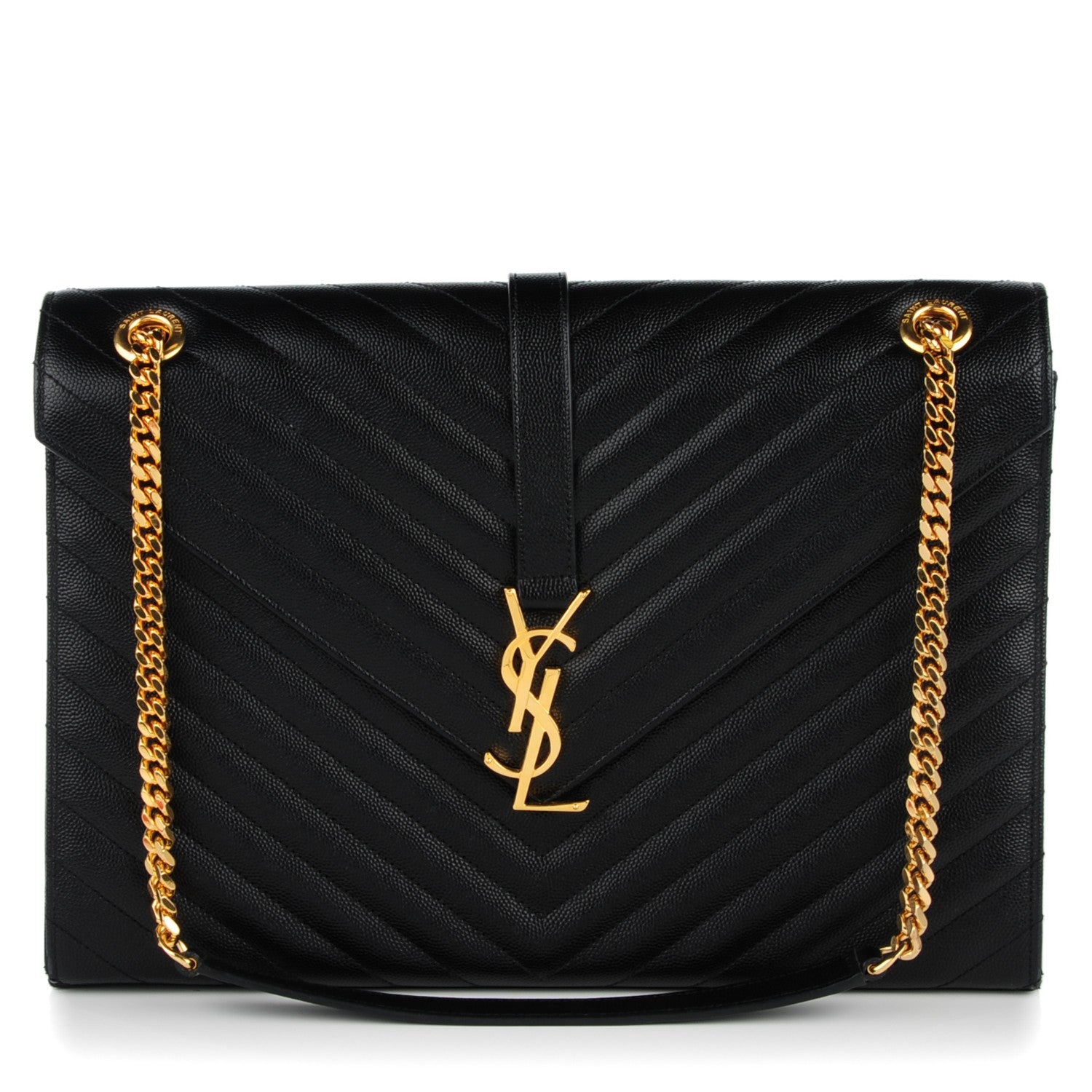 Saint Laurent Grain De Poudre Matelasse Chevron Large Monogram Satchel Black 1 of 8