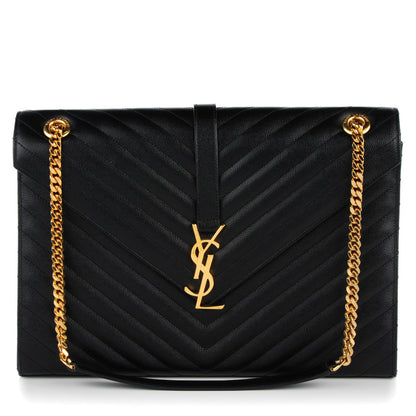 Saint Laurent Grain De Poudre Matelasse Chevron Large Monogram Satchel Black 1 of 8