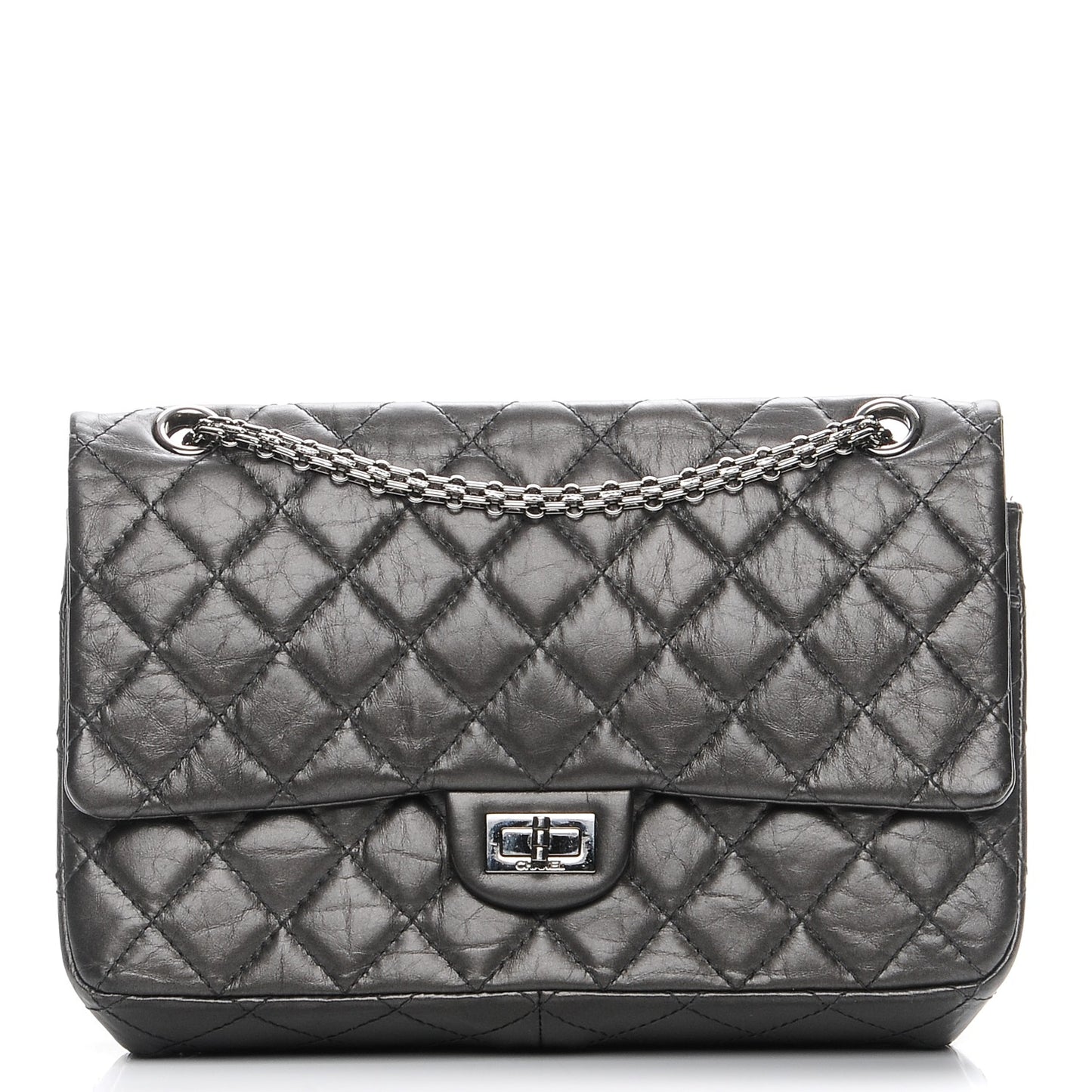 Metallic Aged Calfskin Quilted 2.55 Reissue 226 Flap Dark Silver