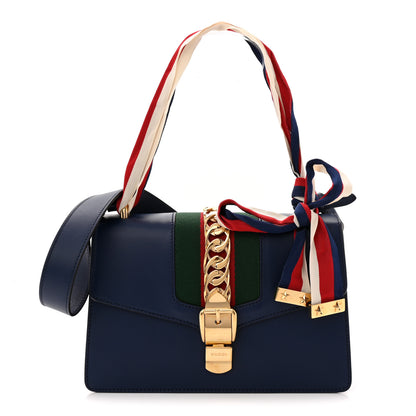 Gucci Vitello Fontanella Web Small Sylvie Shoulder Bag Blue Agata 1 of 10