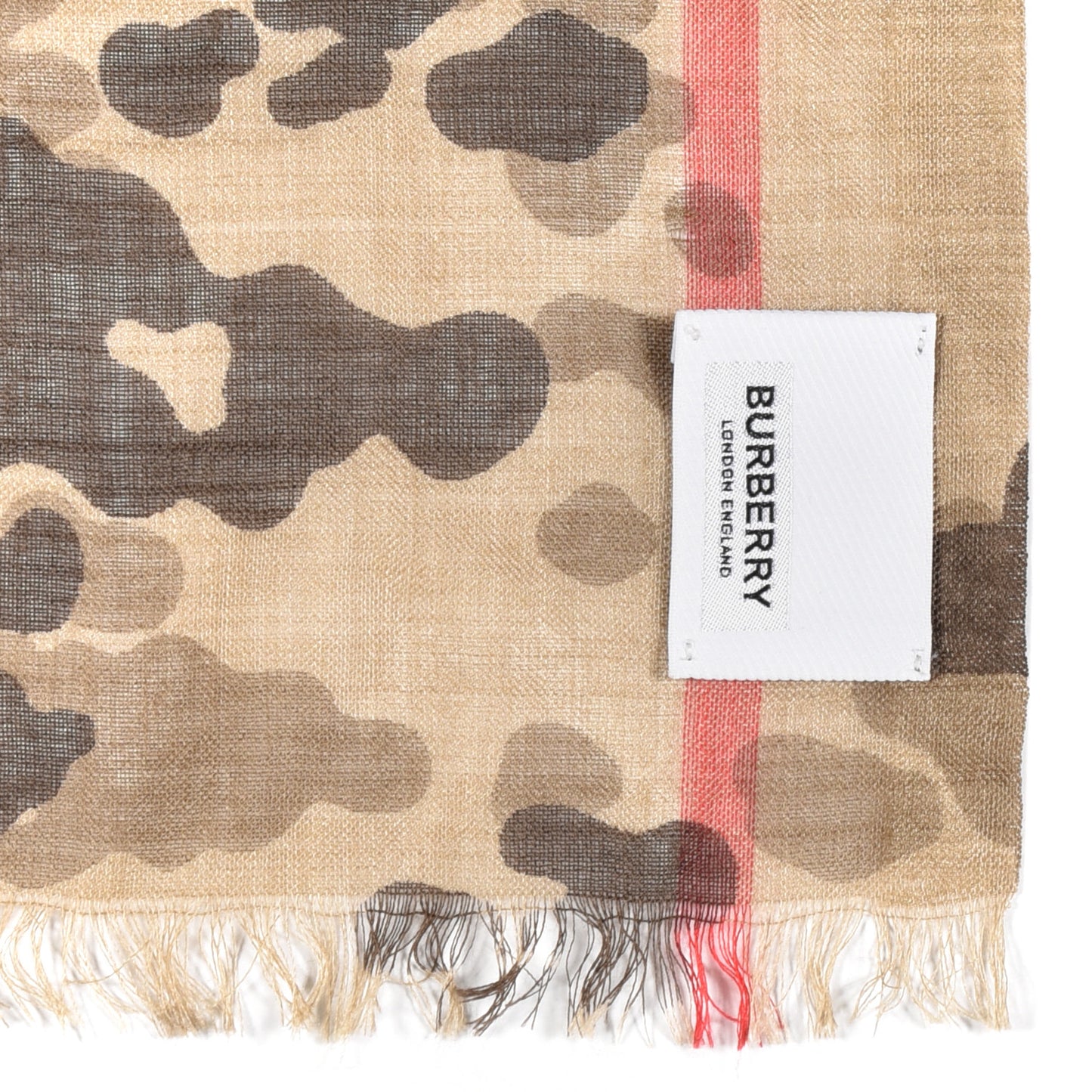Wool Silk Camoflauge Print House Check Lightweight Scarf Camel
