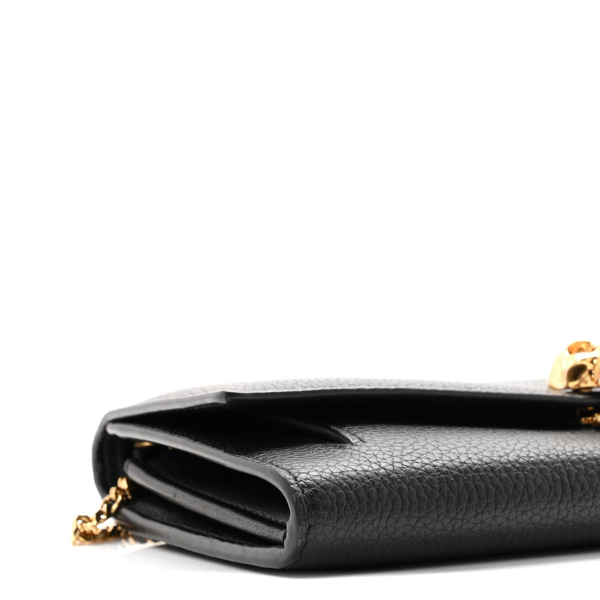 Pebbled Calfskin Skull Wallet on Chain Black
