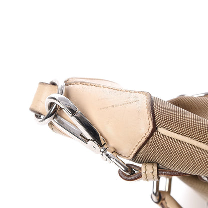 Prada Jacquard Logo Frame Buckle Handbag Tote Bag Beige White 14 of 18