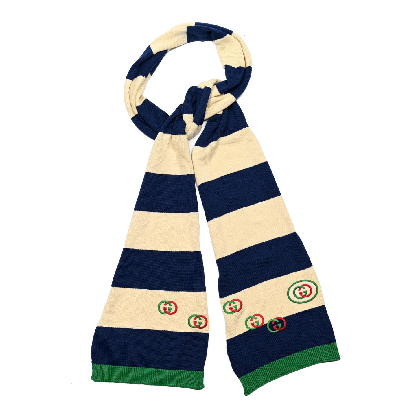 Cotton Striped Interlocking G Scarf Blue Green