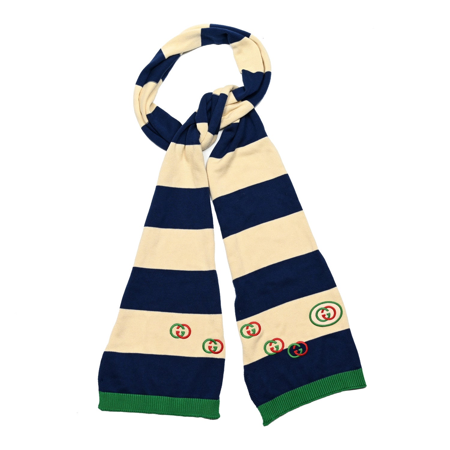 Gucci Cotton Striped Interlocking G Scarf Blue Green 1 of 4
