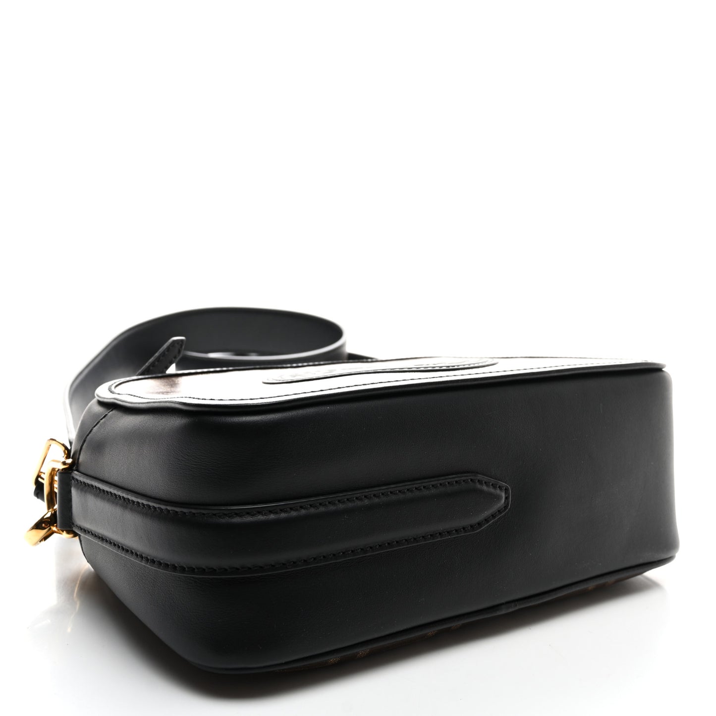 Glazed Fabric Vitello Century F is Fendi FF 1974 Stamp Patch Camera Case Mogano Panna Black