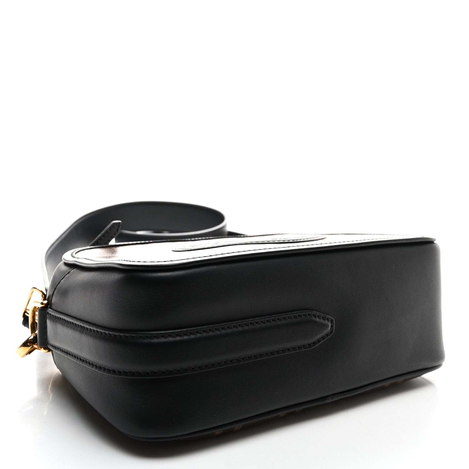 Fendi Glazed Fabric Vitello Century F is Fendi FF 1974 Stamp Patch Camera Case Mogano Panna Black 3 of 9