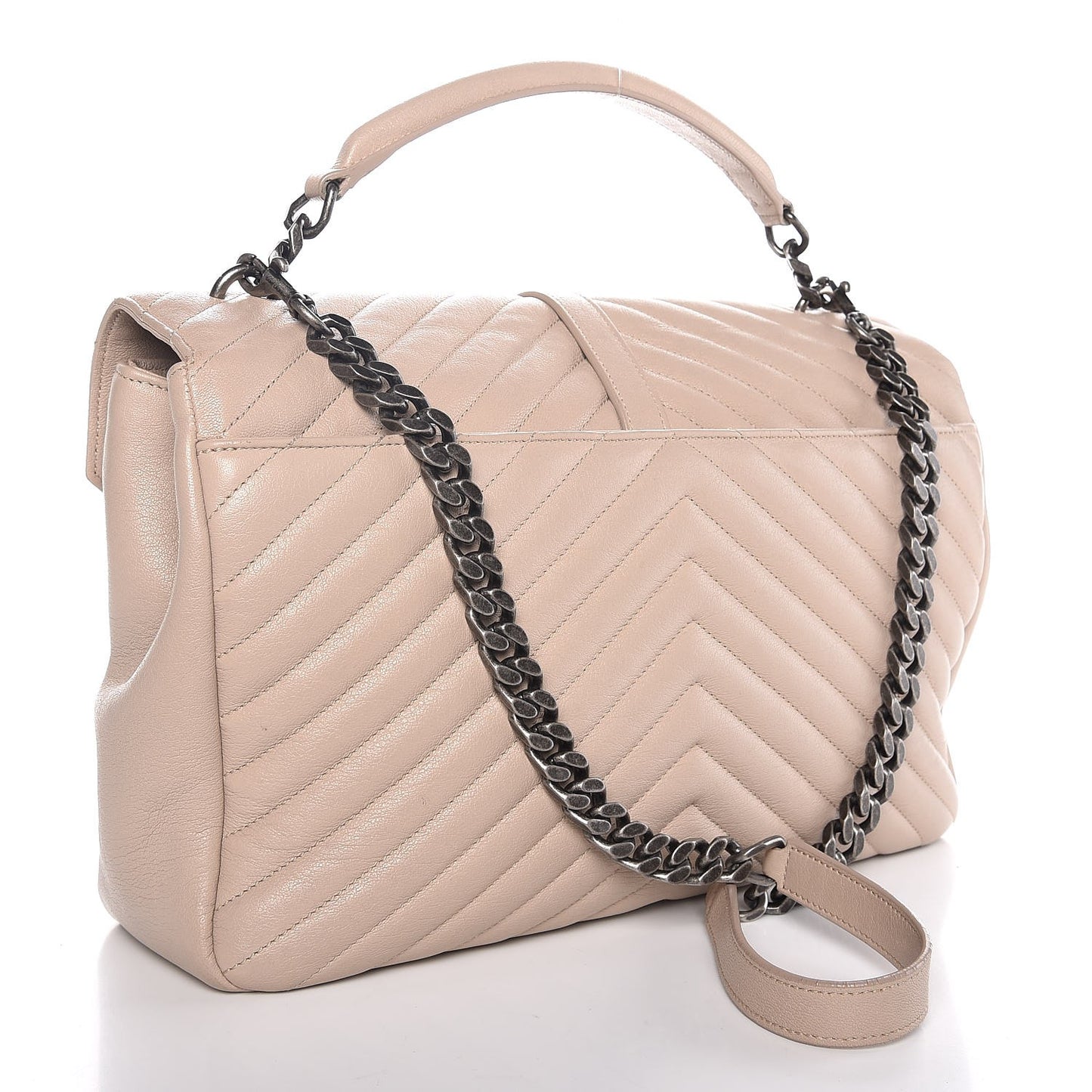 Sheepskin Matelasse Chevron Monogram Large College Satchel Taupe