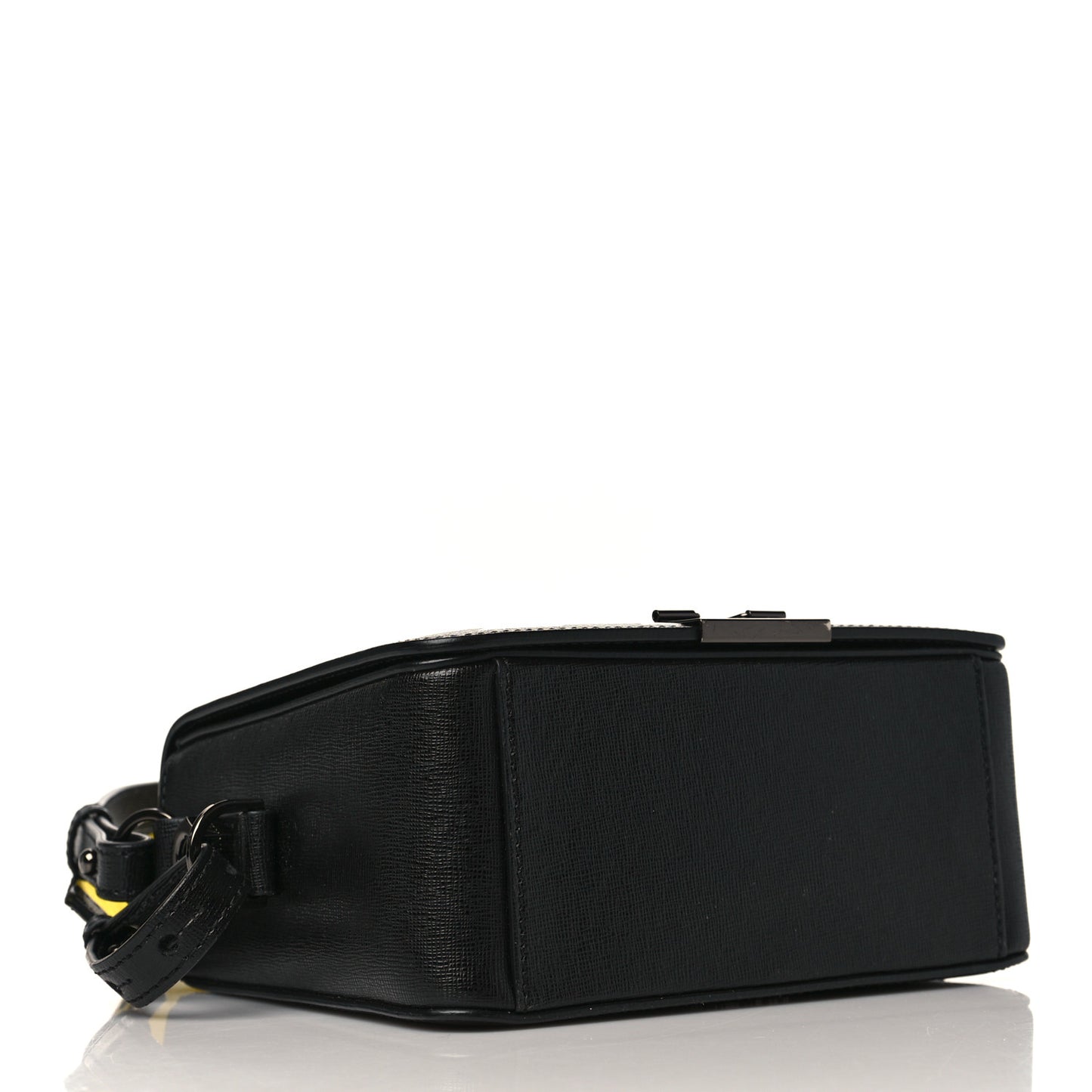 Saffiano Striped Diag Binder Flap Bag Black White