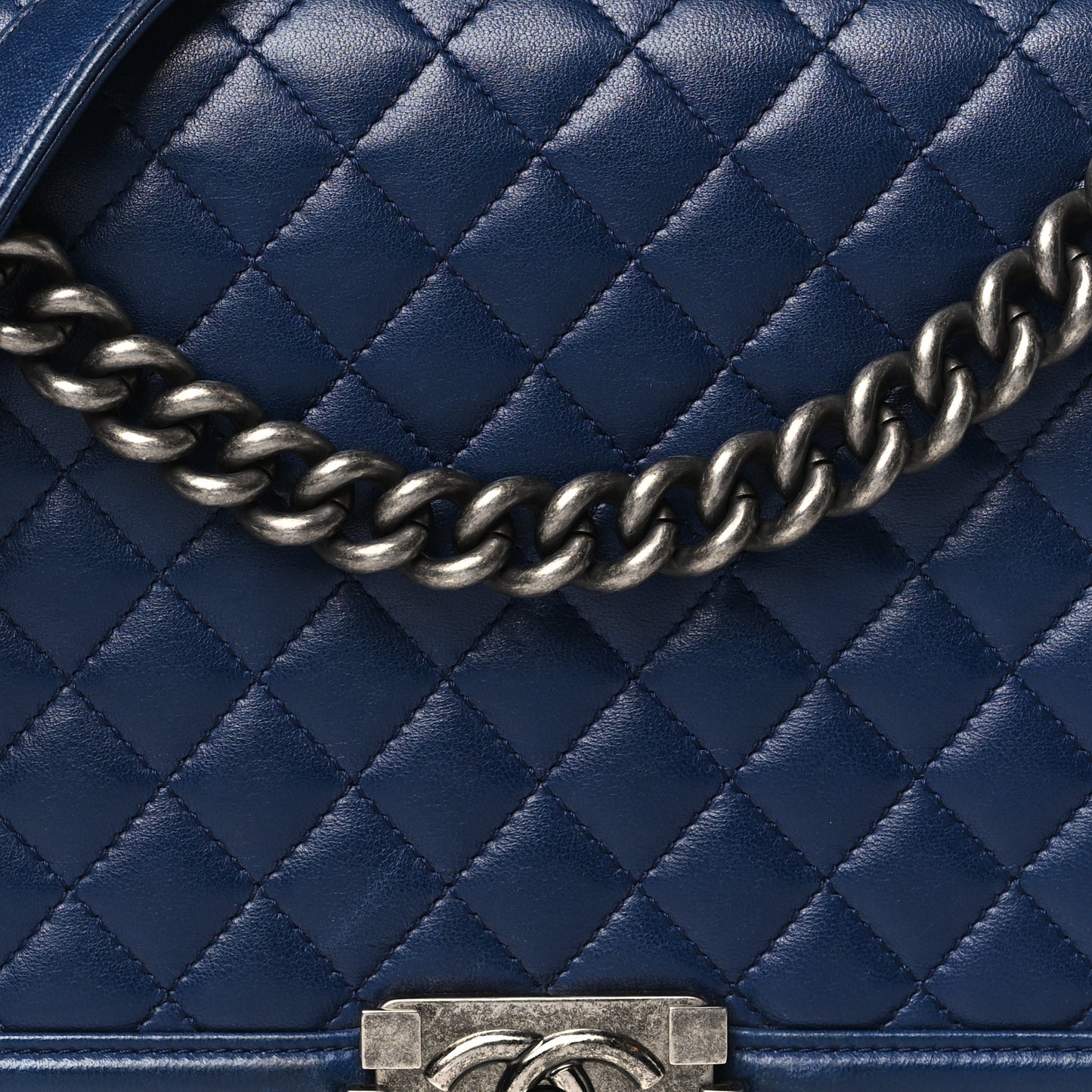 Calfskin Quilted New Medium Boy Flap Dark Blue