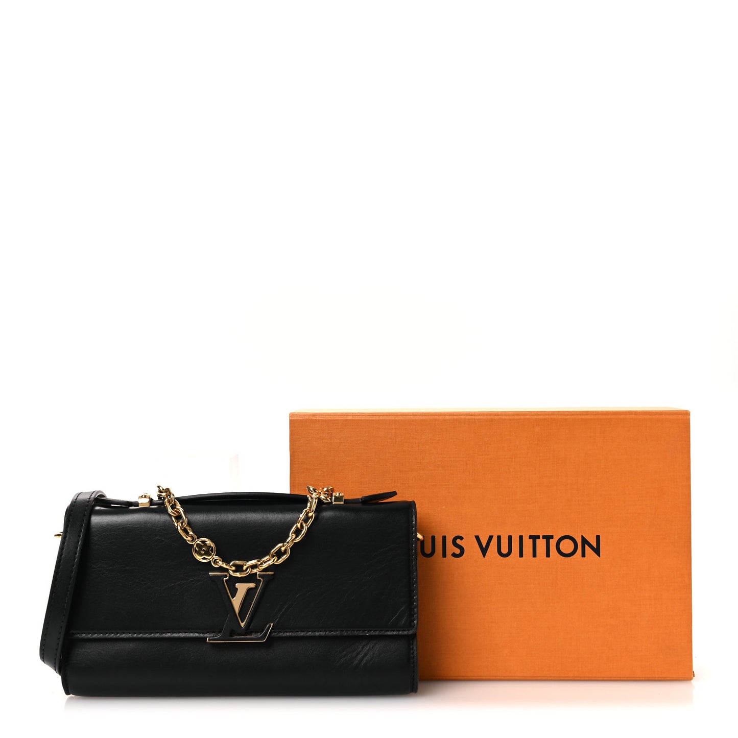 Calfskin LV Wallet On Chain Capucines Black