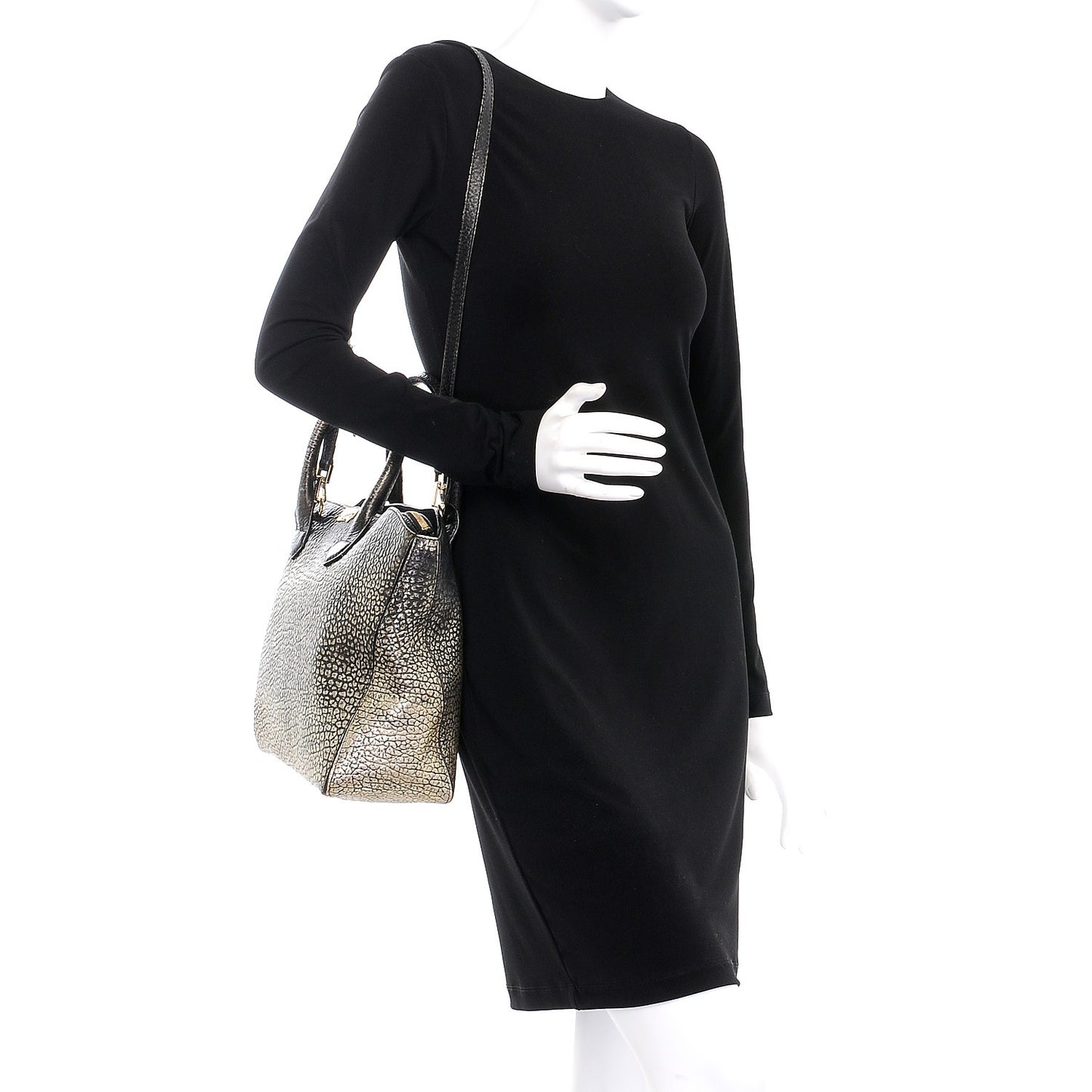 Gradient Metallic Signature Grain Medium Dewsbury Tote Black Gold