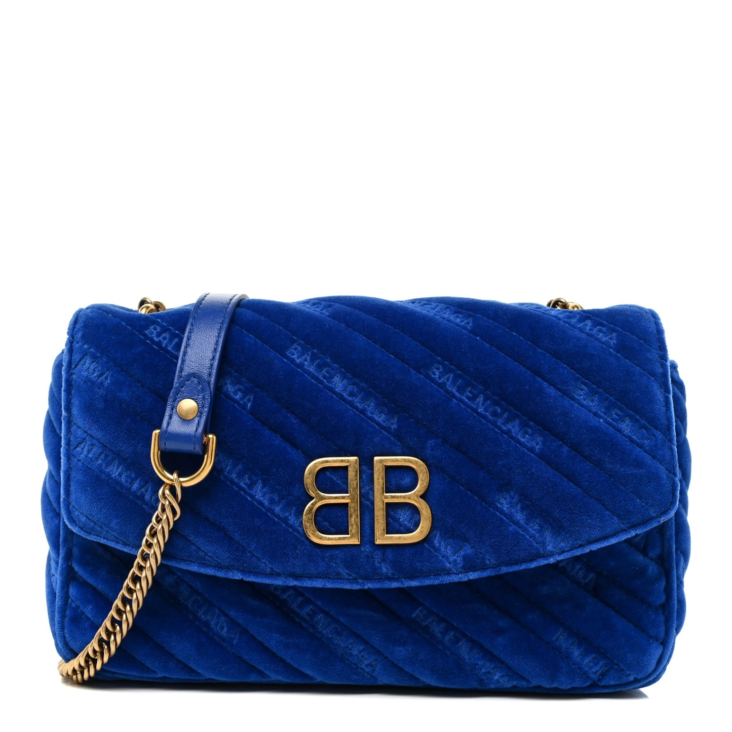 Velvet Logo Matelasse BB Chain Wallet Blue