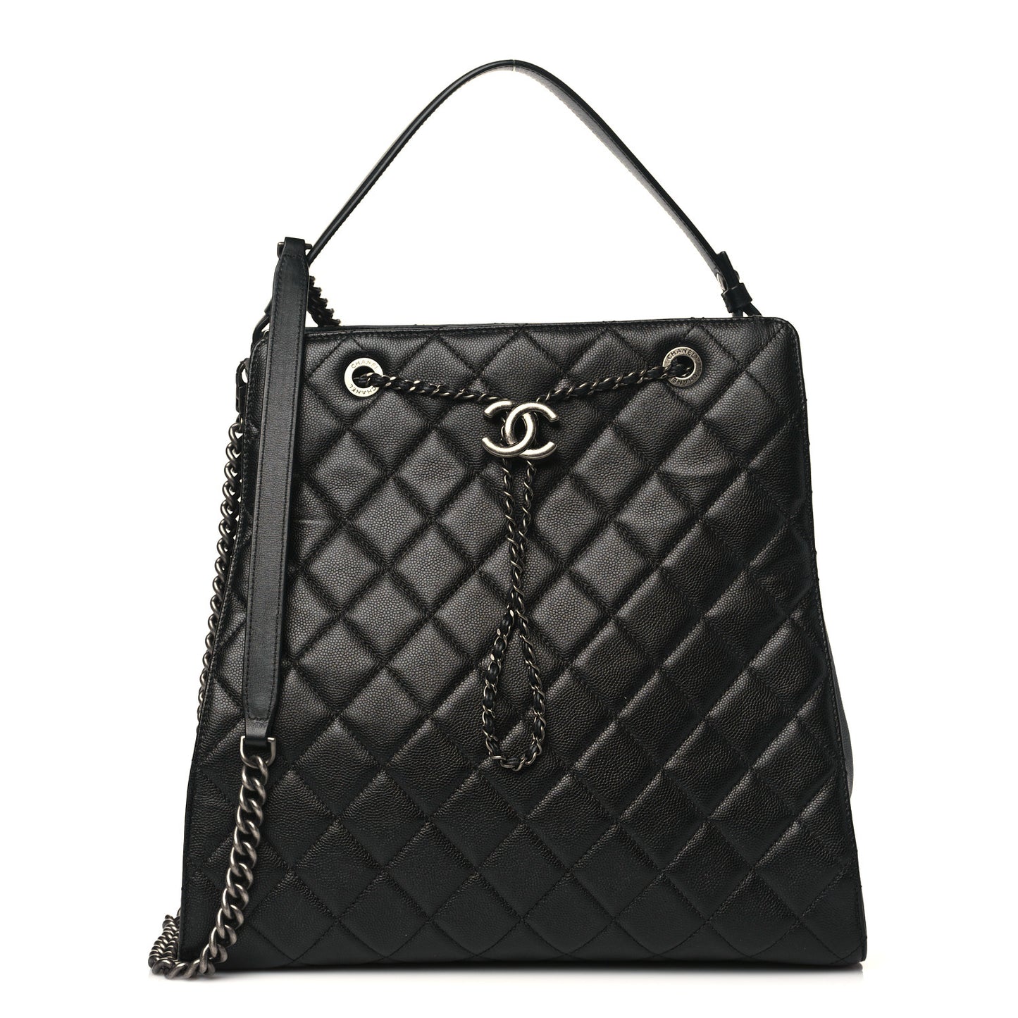 Caviar Quilted Large CC Bucket Bag Black