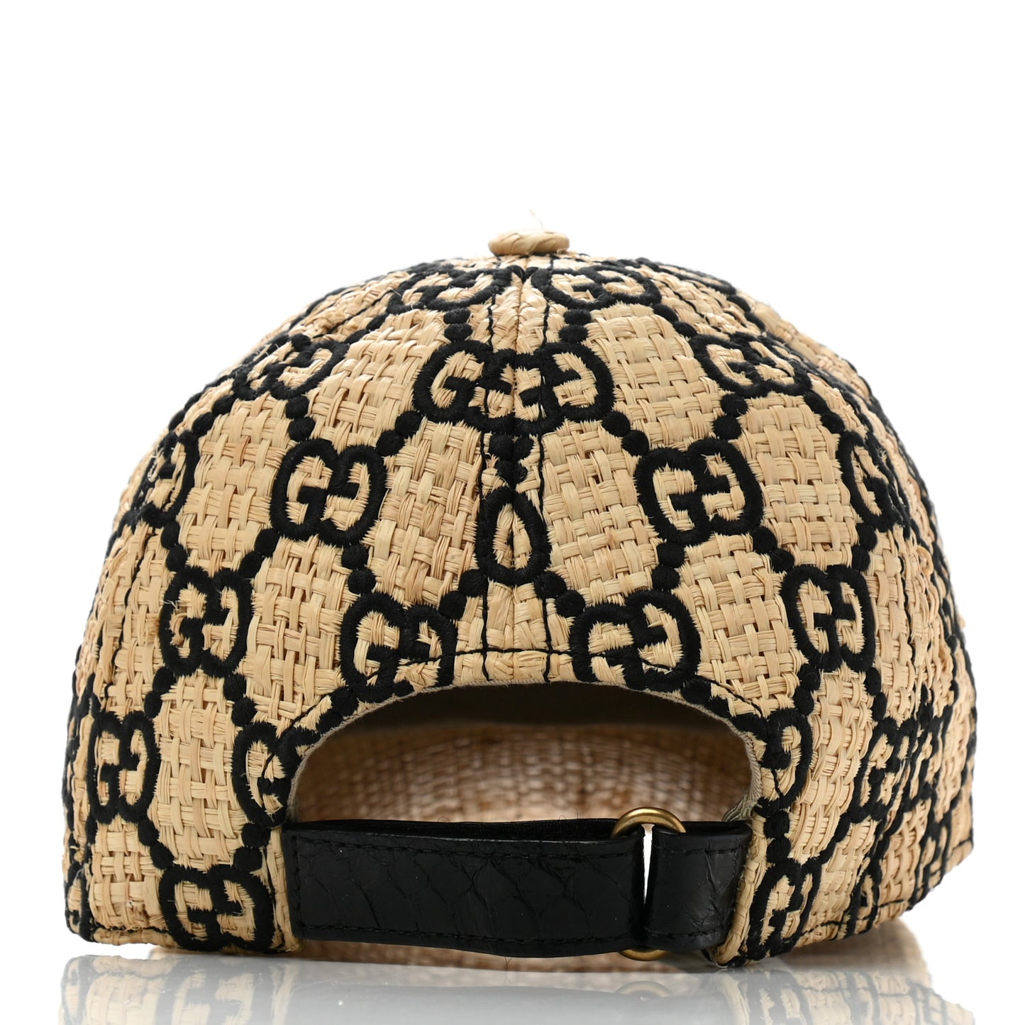 Raffia GG Monogram Elaphe Embroidered Aisha Baseball Hat L Ivory Black