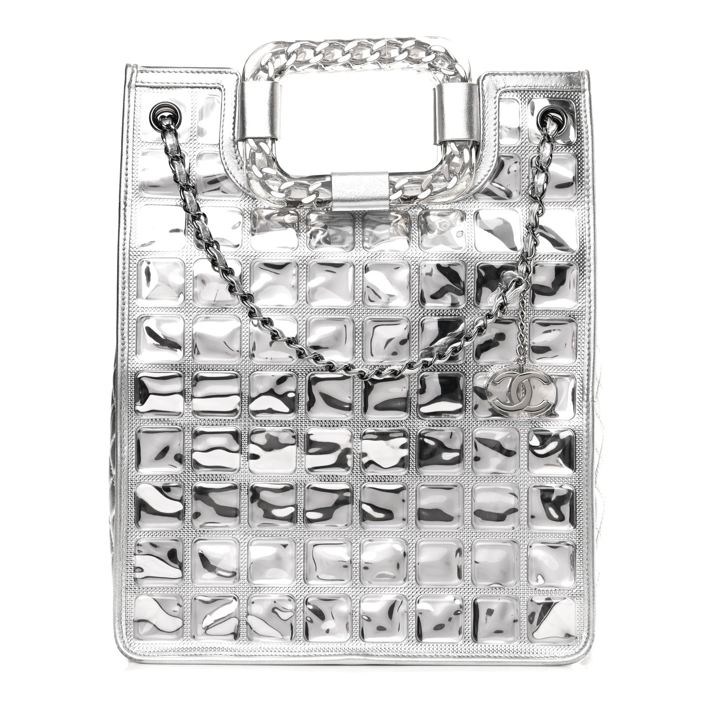 Vinyl Ice Cube Large Shopper Tote Silver