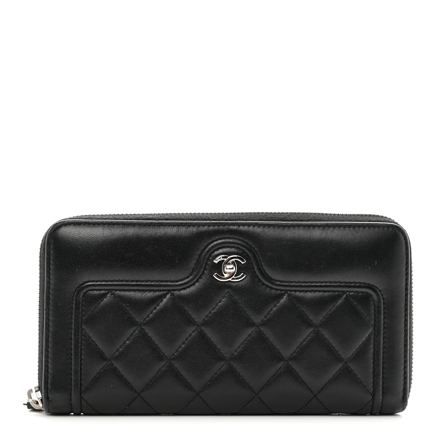 Chanel Lambskin Quilted Twist Lock CC Zip Around Wallet Black 1 of 8