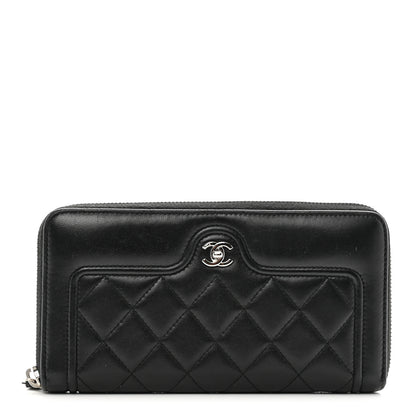 Chanel Lambskin Quilted Twist Lock CC Zip Around Wallet Black 1 of 8