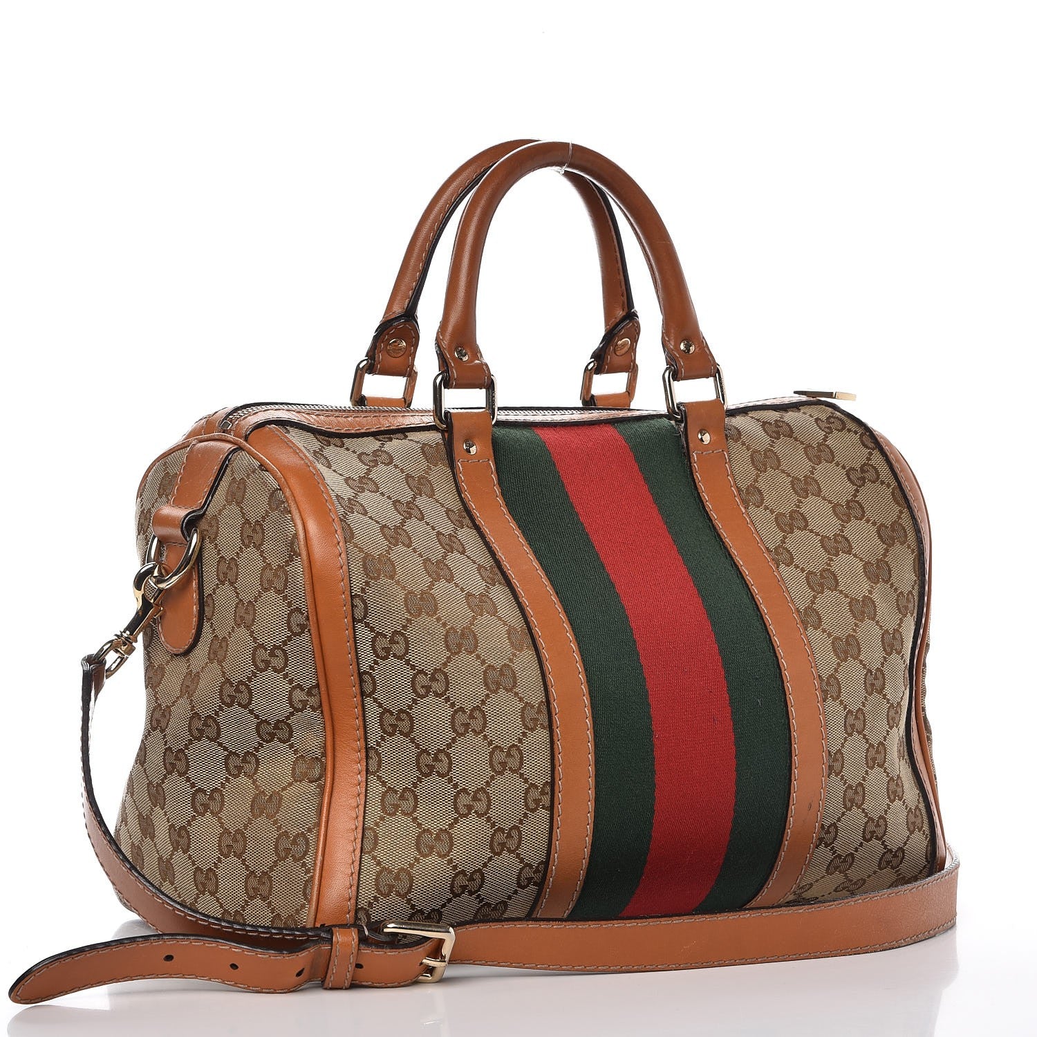 Gucci Monogram Vintage Web Medium Boston Tobacco 4 of 17