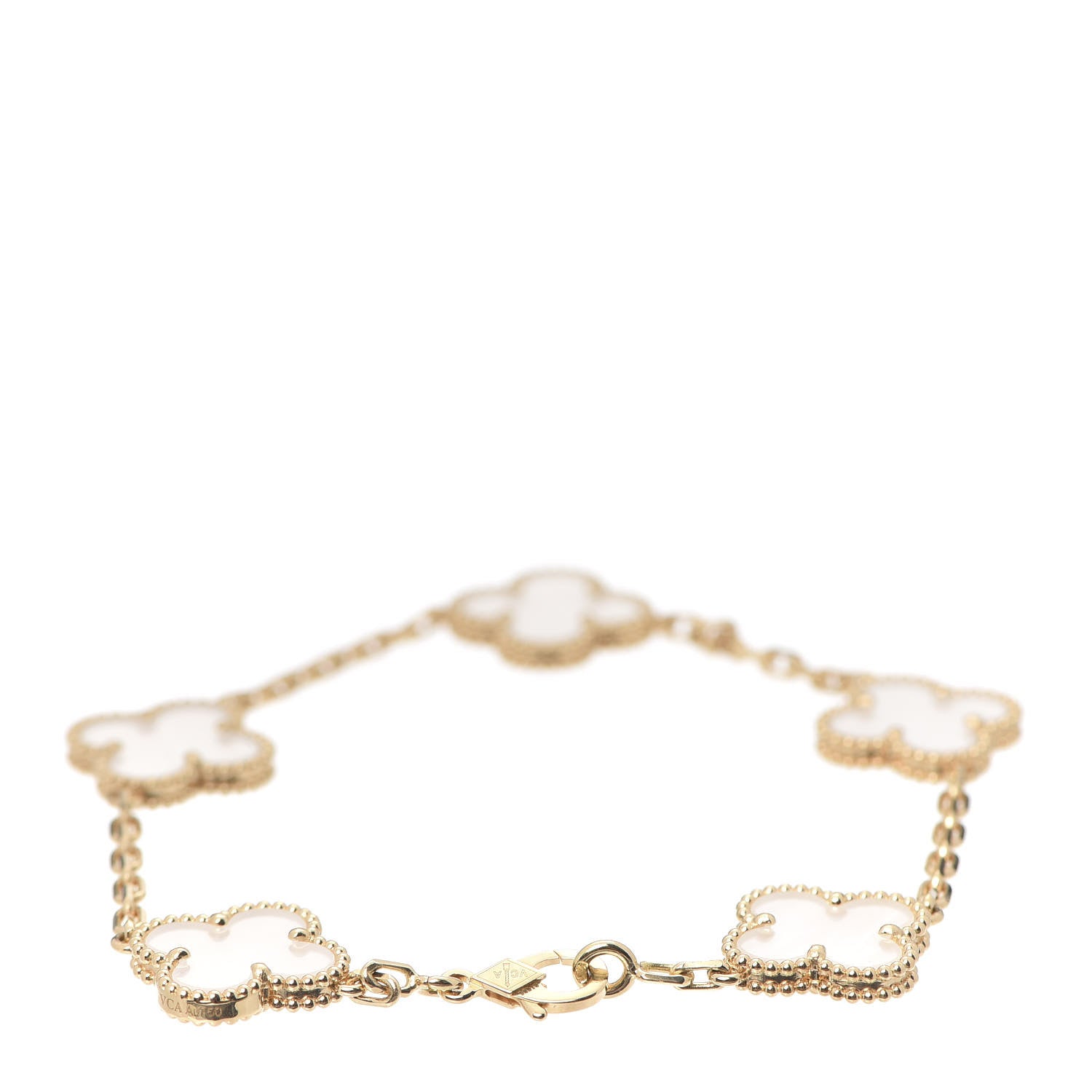Van Cleef & Arpels 18K Yellow Gold Rock Crystal 5 Motifs Vintage Alhambra Bracelet 3 of 8