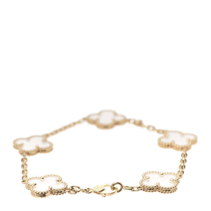 Van Cleef & Arpels 18K Yellow Gold Rock Crystal 5 Motifs Vintage Alhambra Bracelet 3 of 8