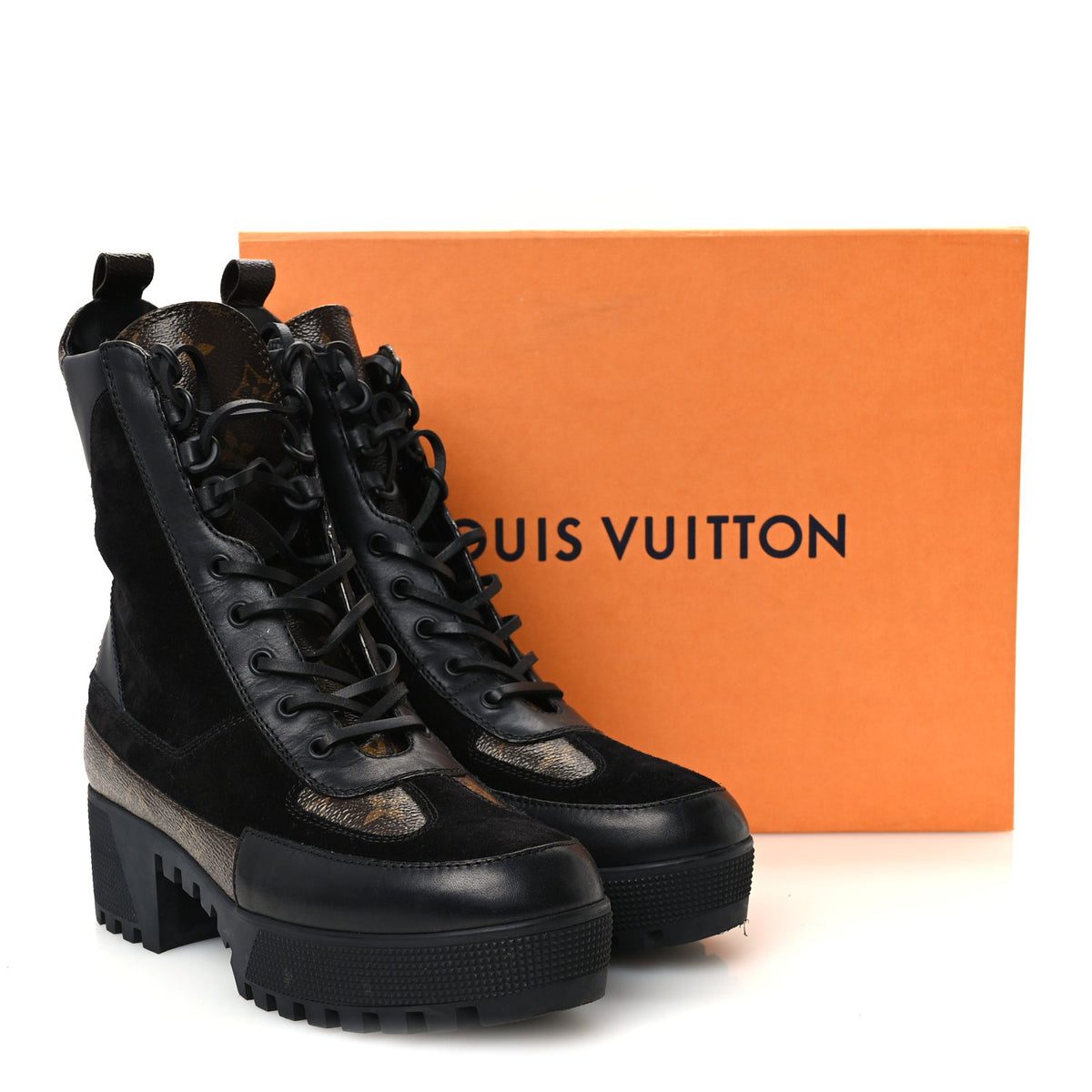 Suede Calfskin Monogram Laureate Platform Desert Boots 40 Black