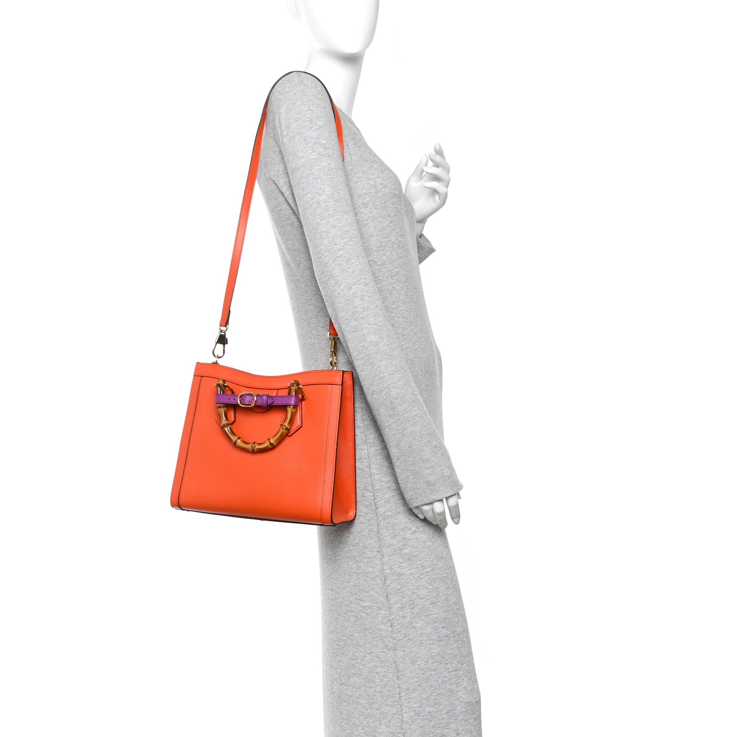 Gucci Textured Dollar Calfskin Web Small Diana Tote Bag Deep Orange Spicy Cyclamin 2 of 10