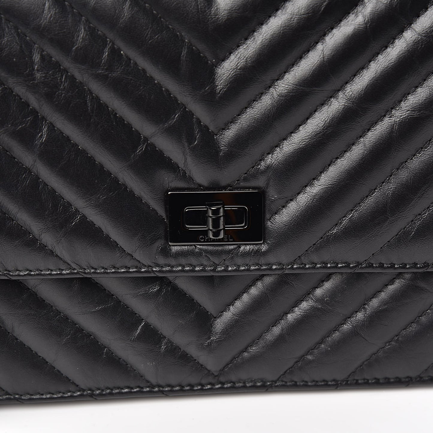 Aged Calfskin Chevron Quilted Reissue 2.55 Square Wallet On Chain WOC So Black