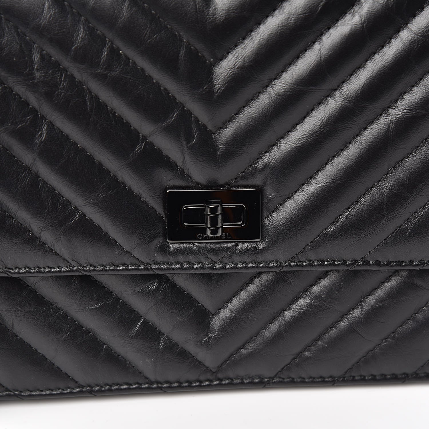 Chanel Aged Calfskin Chevron Quilted Reissue 2.55 Square Wallet On Chain WOC So Black 11 of 12