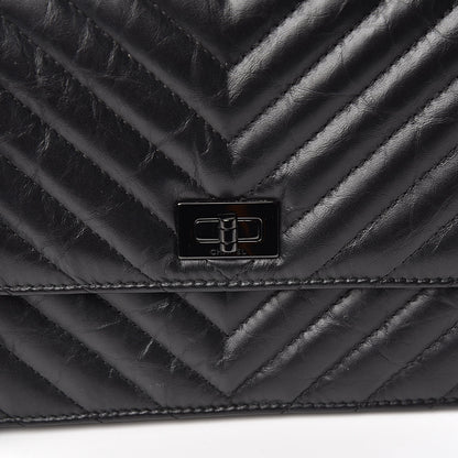 Chanel Aged Calfskin Chevron Quilted Reissue 2.55 Square Wallet On Chain WOC So Black 11 of 12