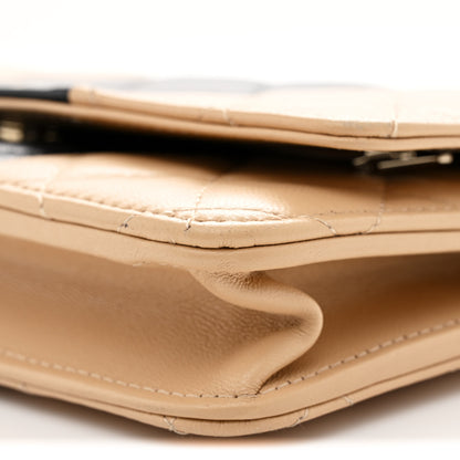 Chanel Lambskin Quilted Wallet On Chain WOC Beige Black 10 of 13