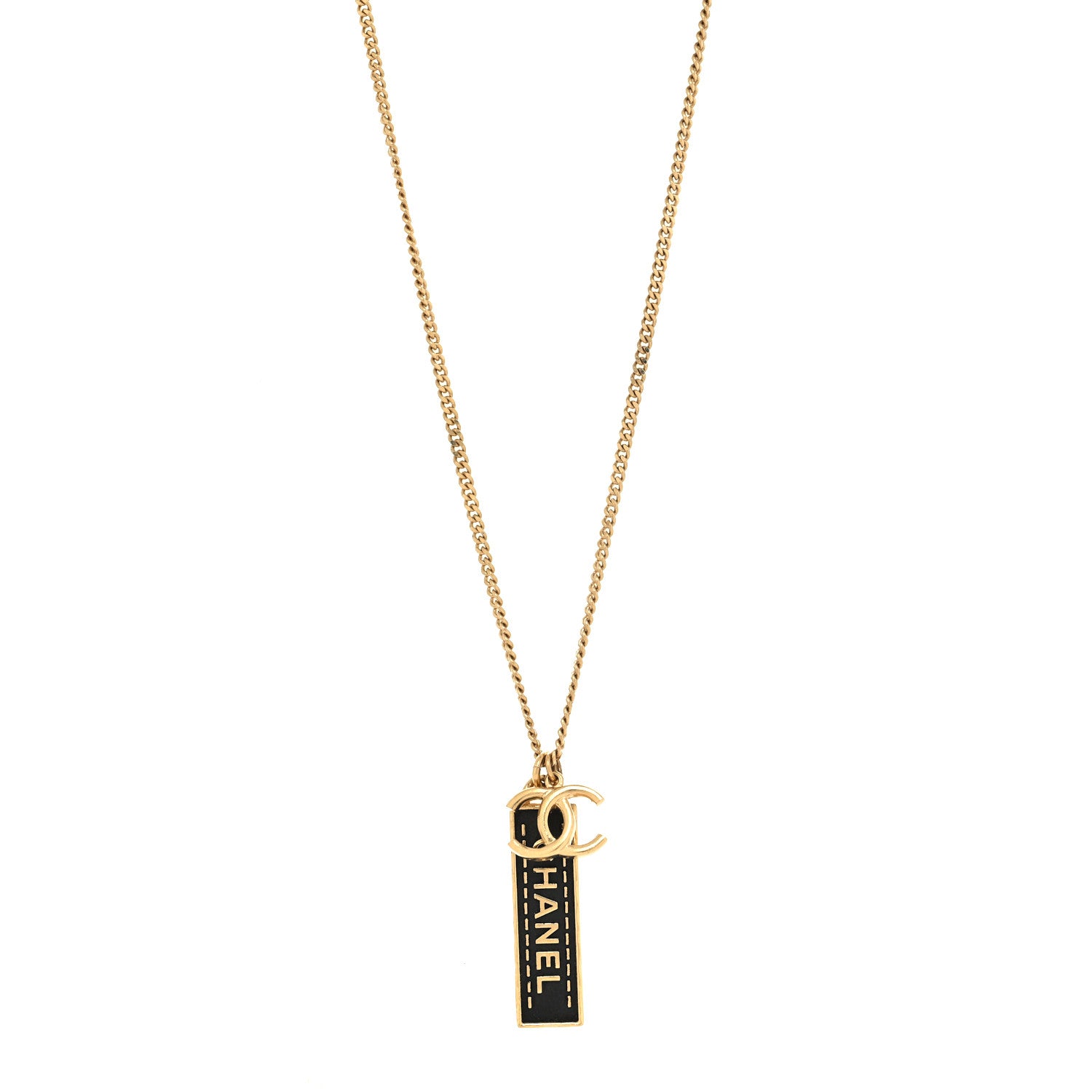Chanel ID Dog Tag Charm Necklace Gold Black 1 of 5