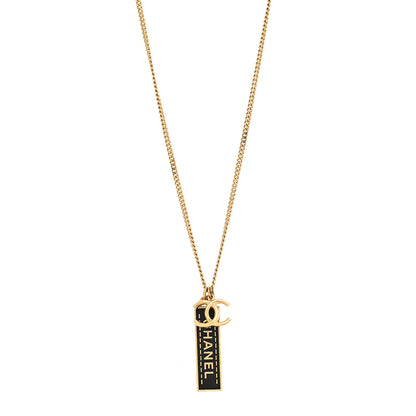 Chanel ID Dog Tag Charm Necklace Gold Black 1 of 5