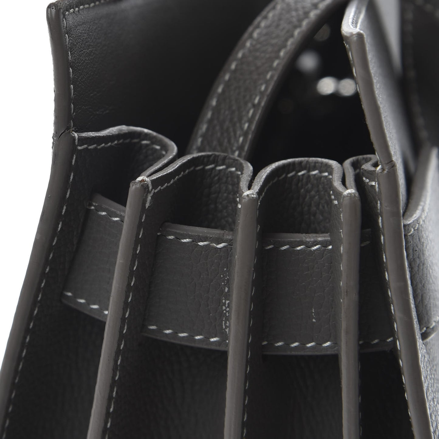 Grained Calfskin Topstitch Small Sac De Jour Grey
