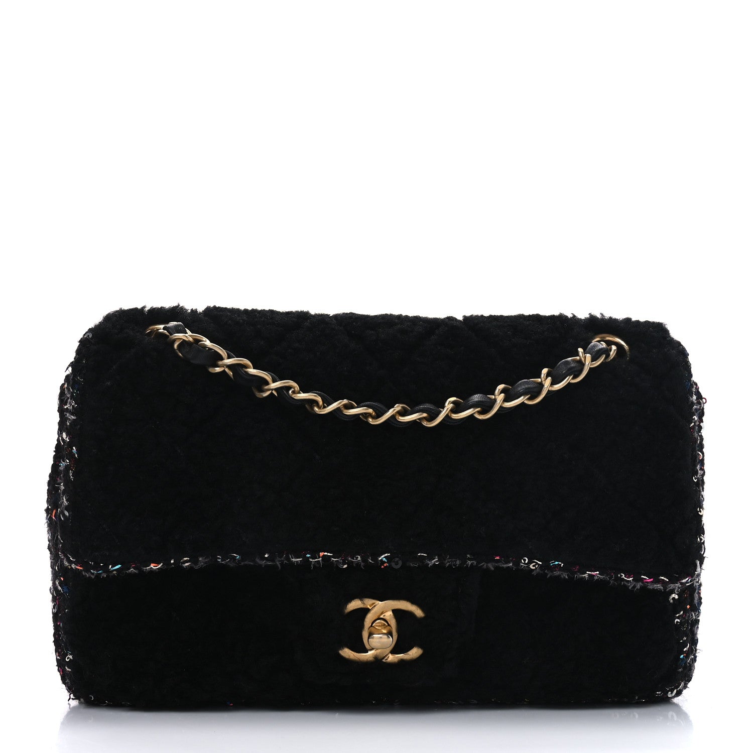 Chanel Shearling Sequin Tweed Quilted Single Flap Black 1 of 10