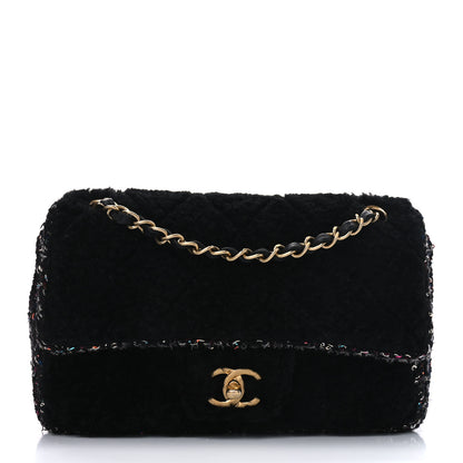 Chanel Shearling Sequin Tweed Quilted Single Flap Black 1 of 10