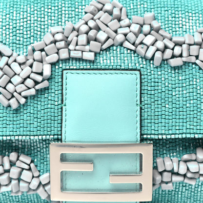 Fendi Rolling Stone Vitello Seta Bead Embroidered Re-Edition Baguette Spring Turquoise 8 of 10