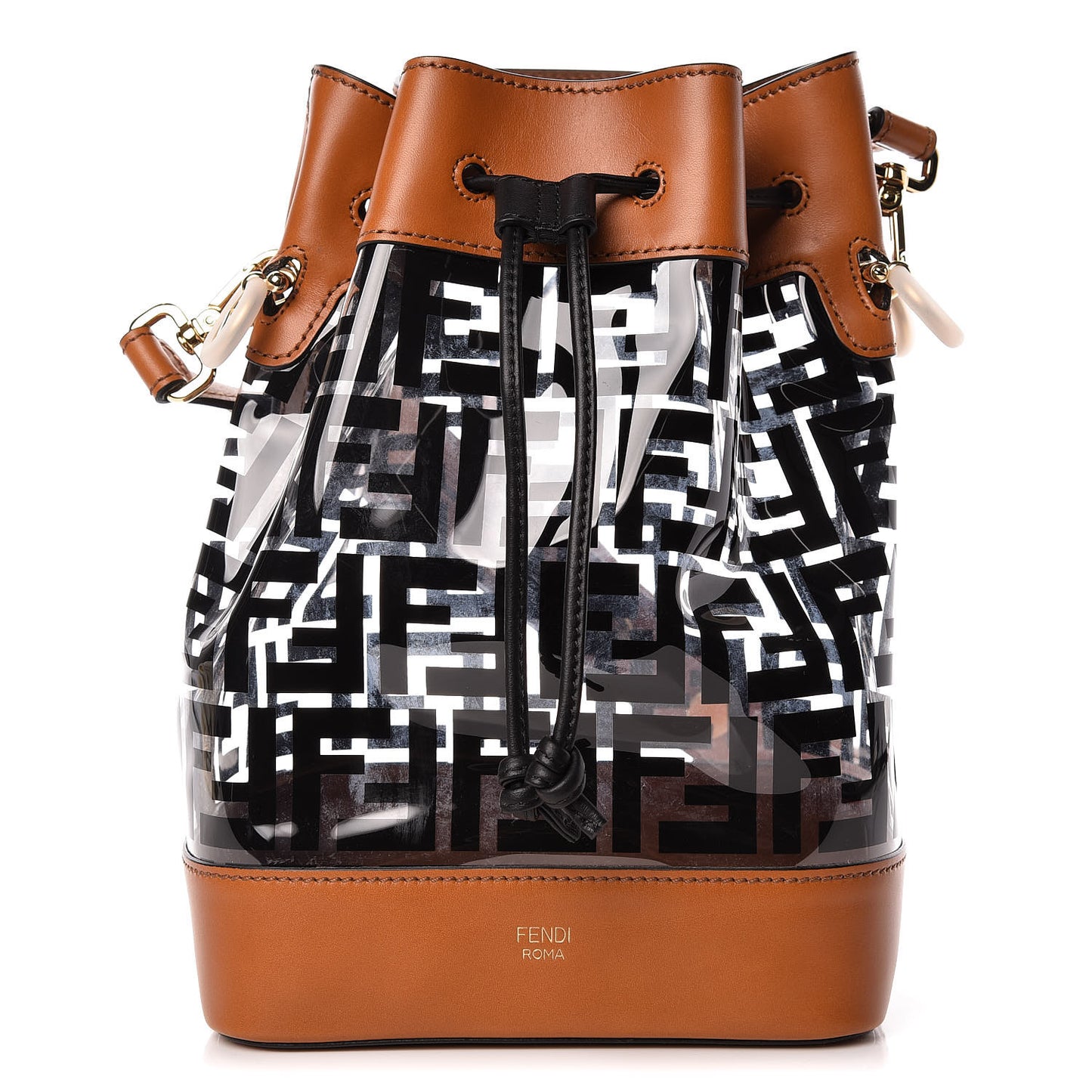 TPU FF Vitello Aura F is Fendi Grande Mon Tresor Bucket Bag Black Cuoio